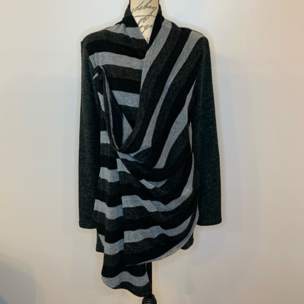 Anthropologie A’Reve tunic length striped sweater 2 piece look asymmetrical M